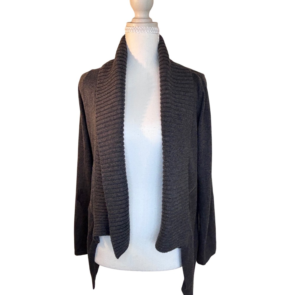 Market & Spruce Gray Shawl Collar Open Front Cardigan Side Zip Women M Cozy Fall
